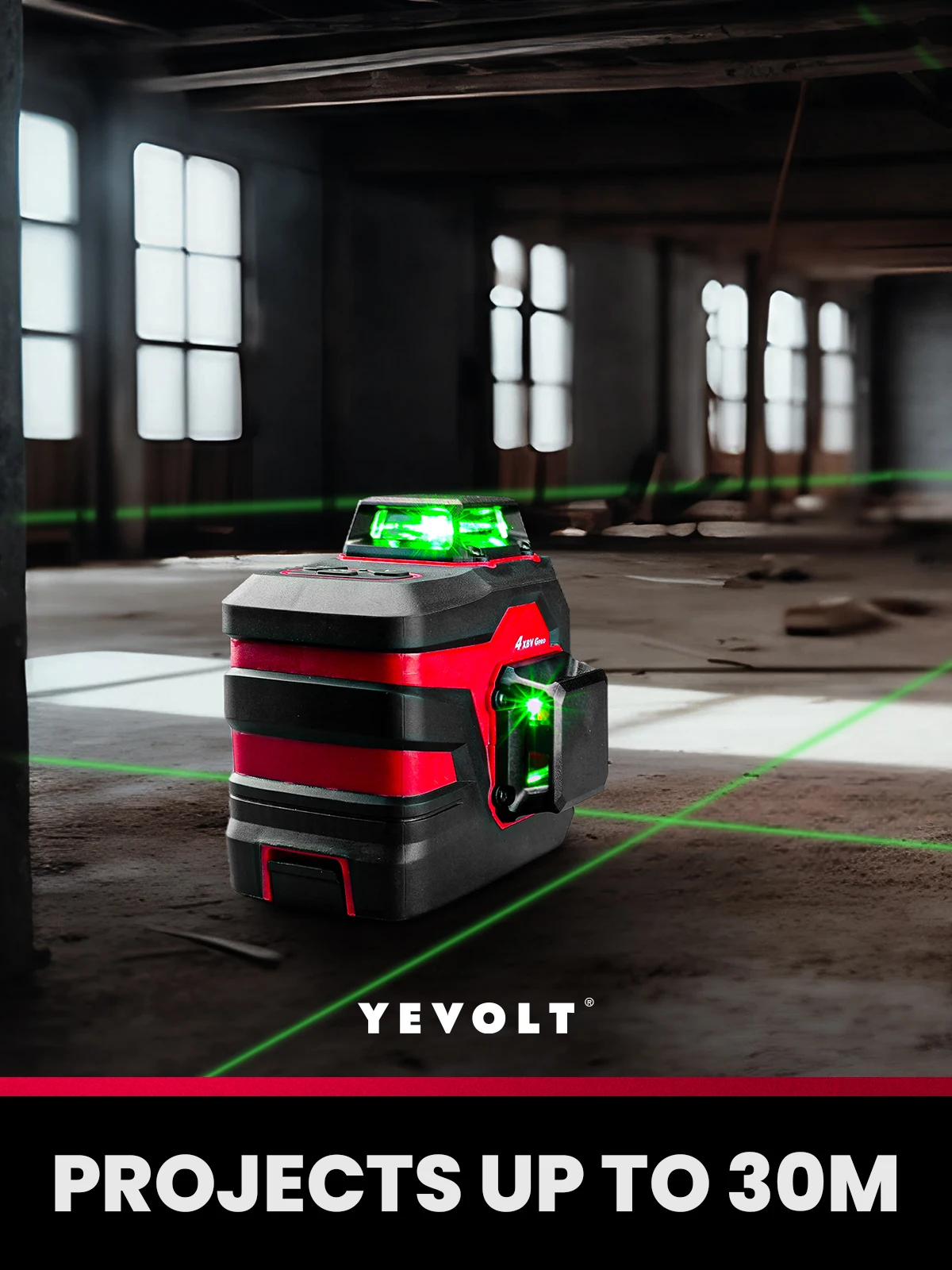 YEVOLT TP-YVGLL4XS12B2 3-Plane Green Beam Laser Level Kit 12-Line with Tripod Magnetic Bracket 360 Rotating Base Measuring Tools