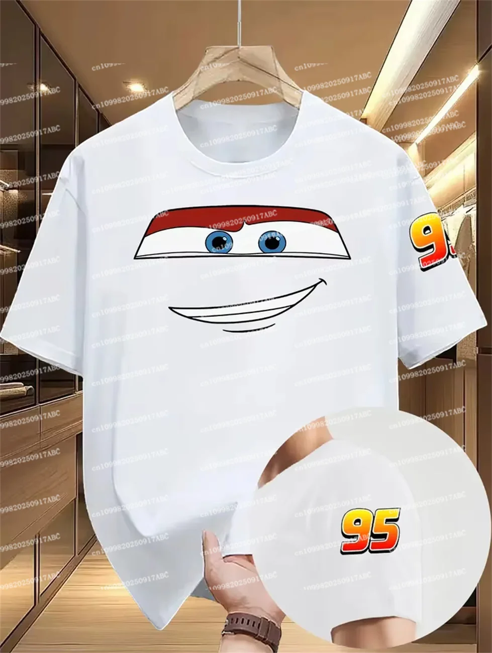 

（MINISO）Summer Men Tshirt Couple Unisex Tshirt Face Cars Lightning McQueen Kid T Shirts Fashion Cotton Women Tshirt Tops Tee