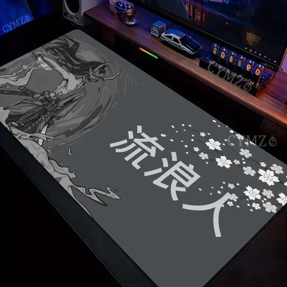 

Коврик для мыши с дизайном самурая и цветов вишни, игровой коврик, нескользящий коврик для мыши, аксессуары для рабочего стола, компьютерный офисный коврик