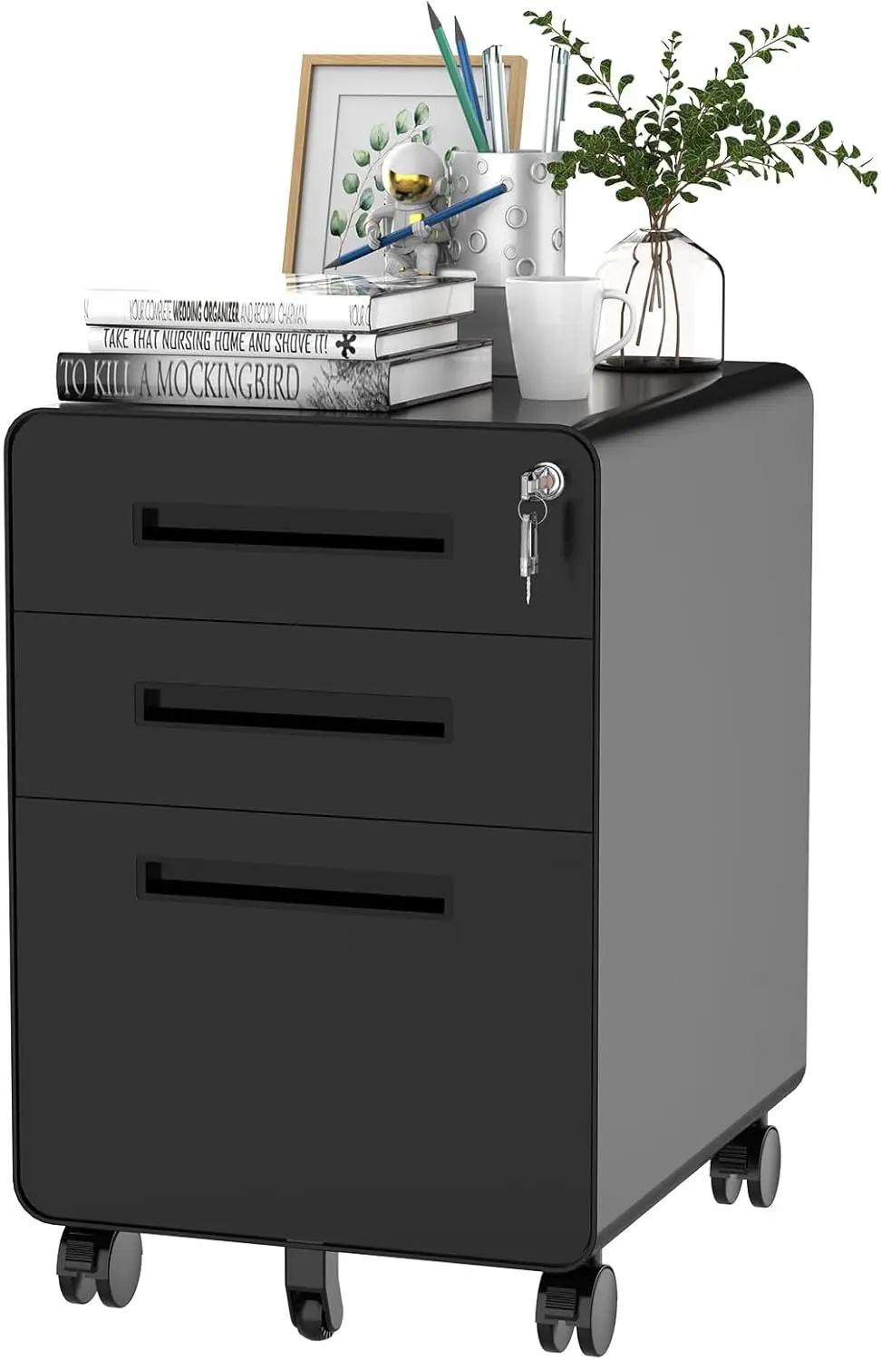 

3 Drawer Mobile File Cabinet for Home Office Metal Filing Cabinet Under Desk Storage with Lock Keys, Round Corner Design