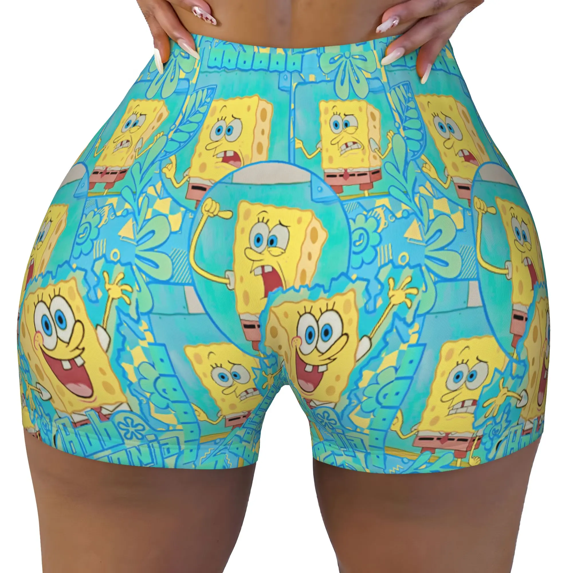 Custom S-Sponged Anime Bobed Workout Shorts Women Cartoon Gym Volleyball Biker Yoga Shorts