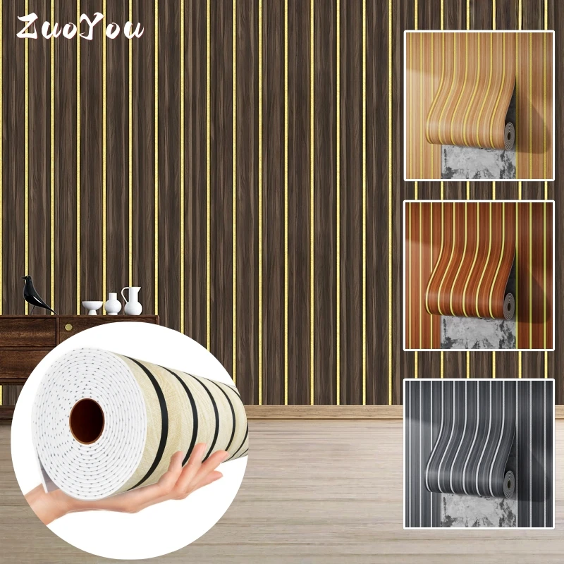 

Flat Wood Grain Grille Self-adhesive Wallpaper Wall Sticker for Living Room Wall Peel and Stick Wall Panels for Interior Decor