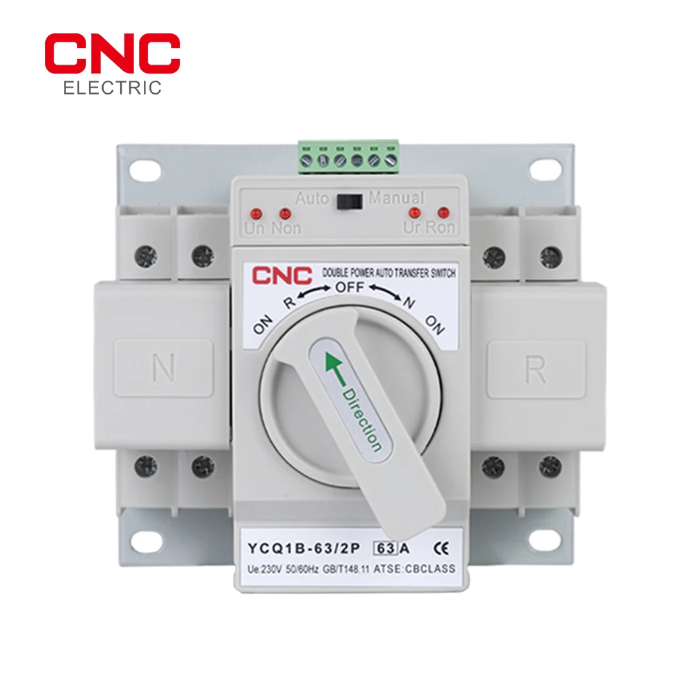 CNC Dual Power Automatic Transfer Switch MCB AC230V 2P 63A Auto/Manual Switching Circuit Breakers 50/60Hz