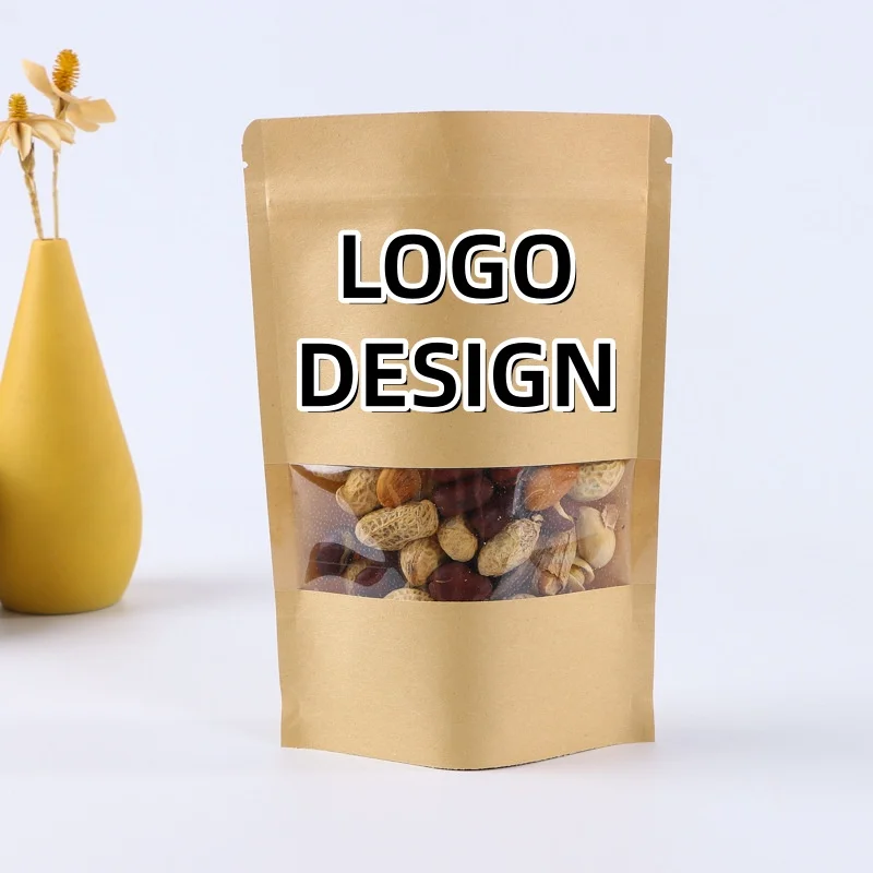

100PCS Kraft Paper High Clear Window Bags Stand Up Food Dried Fruits Tea Beaf Coffee Heat Sealing Packaging Storage Pouches