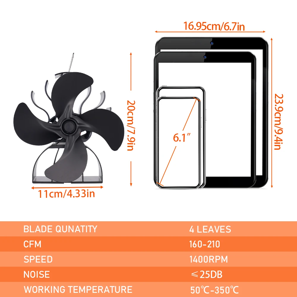 4-Blatt-Ofenventilator stehend wärme betriebener Kamin ventilator Hitzeschild Holz gewellter Brenner Öko-Ventilator nach Hause warme Wärme verteilung