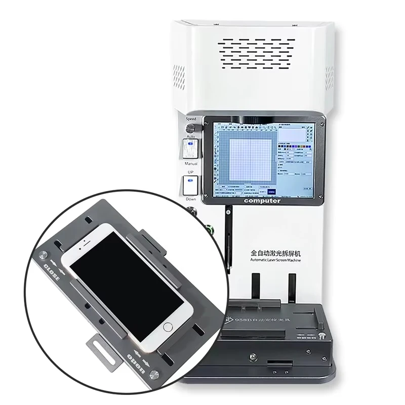 Fiber Laser Marking Machine with Automatic Positioning Mold, For Phone Back Glass Removal Frame Separation & Repair
