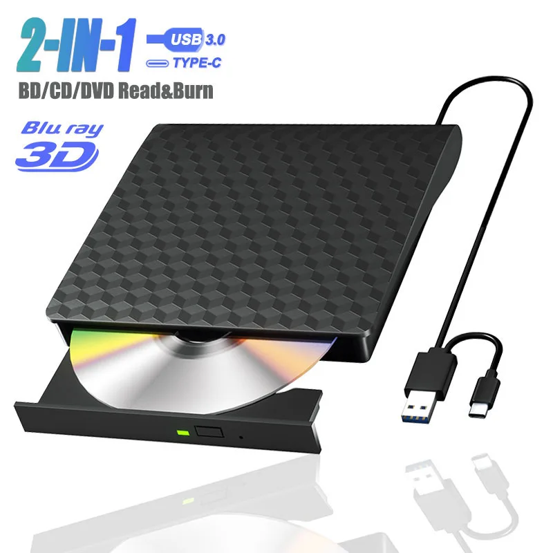 Unidade Blu ray externa para laptop PC USB 3.0 BD CD DVD RW Player Suporte 50G Leitor de disco Queimador adequado para Windows10/11 Mac OS