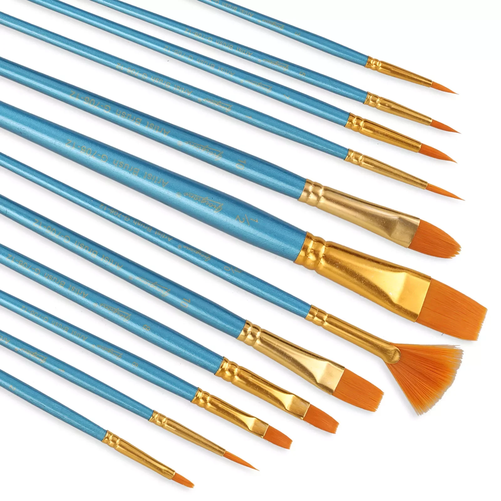 US- 12Pcs Professional Artist Nylon Paint Brushes Set for Oil Watercolor Art Model