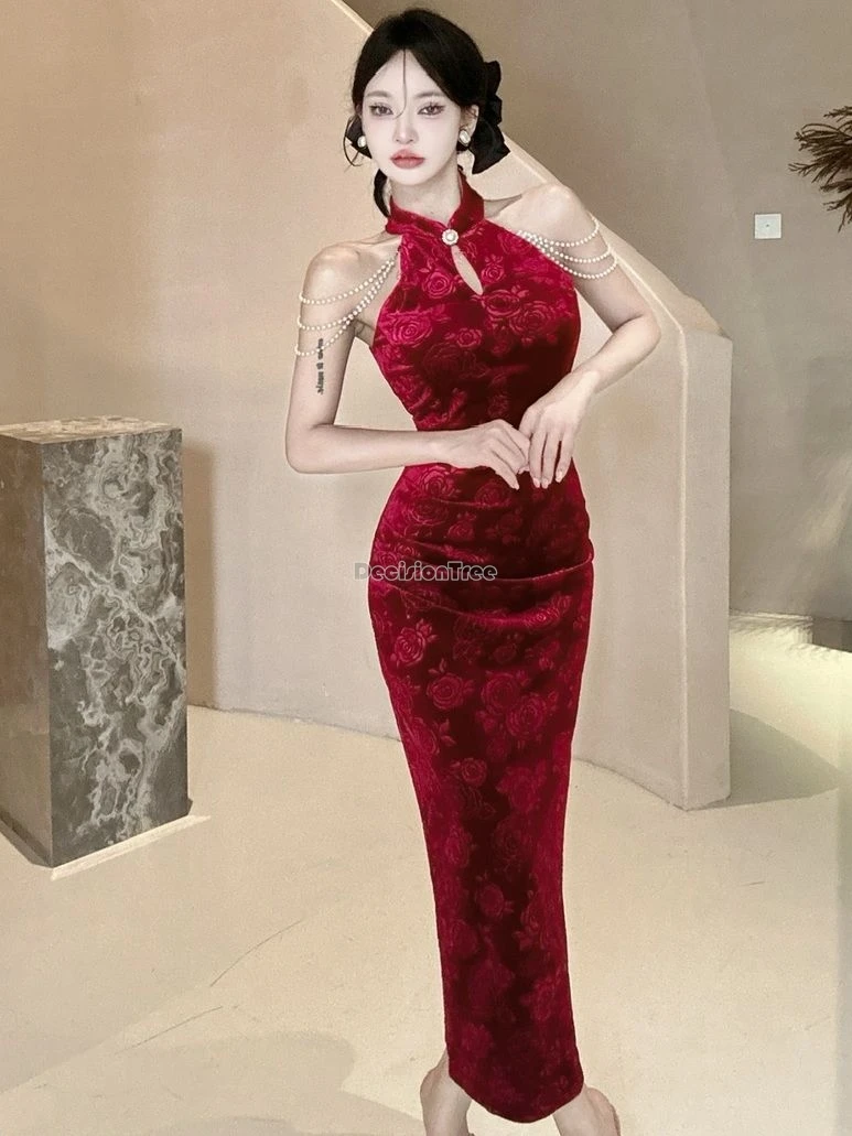 2025 women\'s improved chinese sleeveless slimming cheongsam new sexy female hollow out design retro fashion party qipao dress