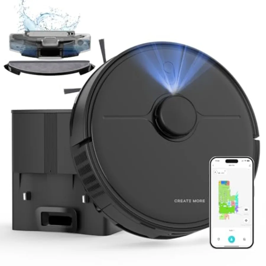 Robot Vacuum and Mop Combo with Self-Charging 5000Pa Suction LiDAR Navigation Home Mapping Wi-Fi/App/Alexa Pet Hair Dust Hands-