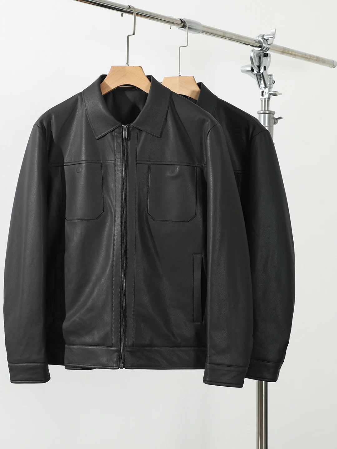 

Мужская зимняя повседневная куртка-пуховик с наполнителем из гусиного пуха, длинный рукав, кожаное пальто, ветрозащитное, теплое, с воротником-стойкой, на молнии