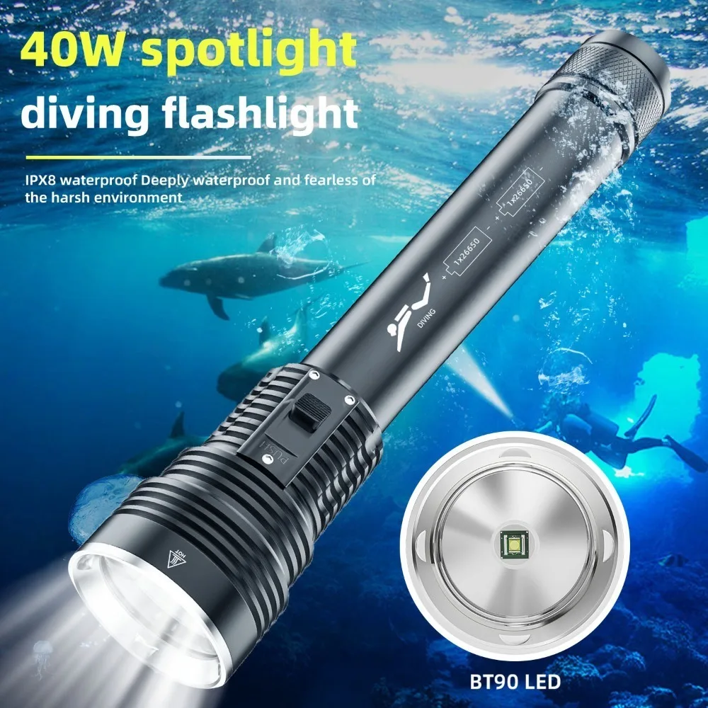 New Diving Super Bright LED Flashlight Magnetic Control Switch Rechargeable Underwater Torch for Picking Fishing Scuba Diving
