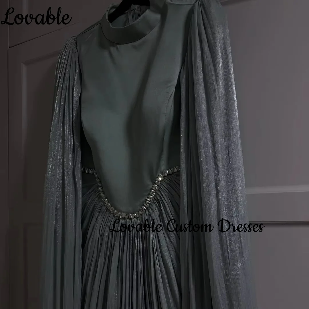 Personalizza abito da sera colonna blu cielo maniche lunghe scollo rotondo abito da cerimonia nuziale lunghezza pavimento perline cerniera formale