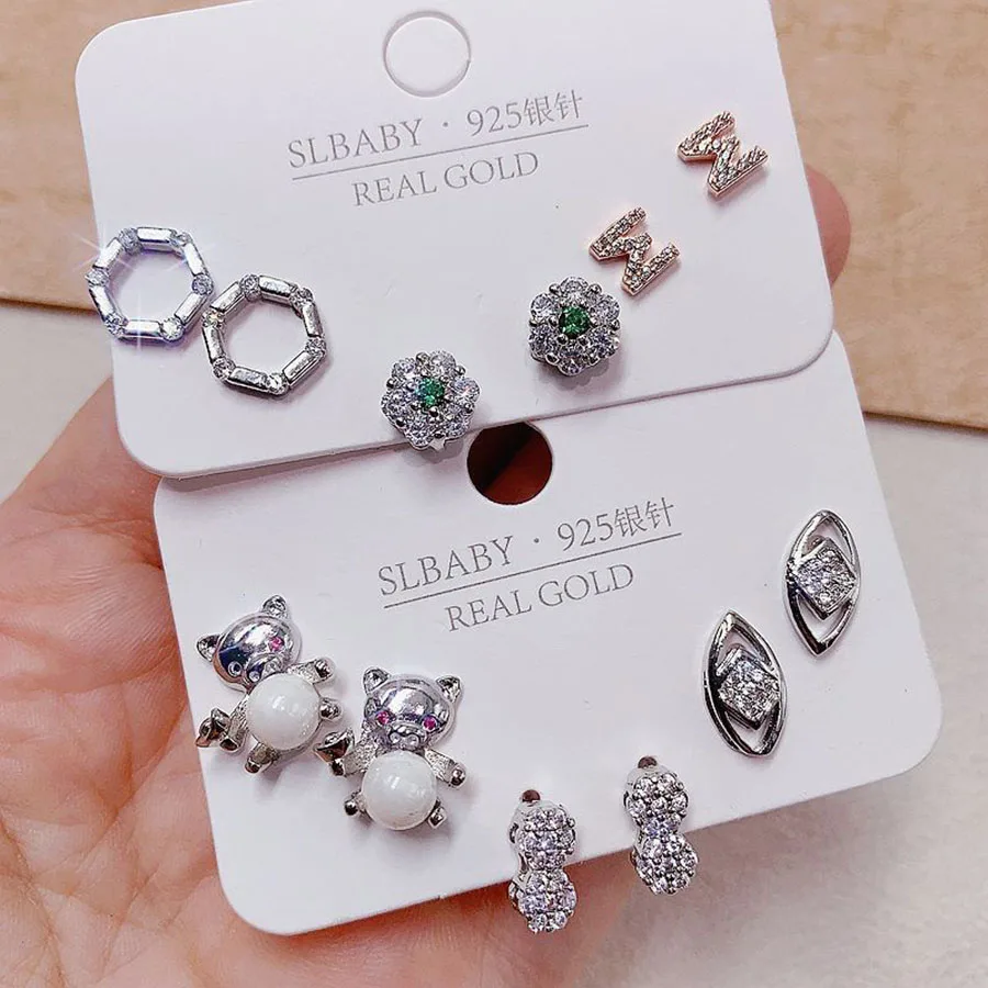 10 Sets/Pack Luxury Synthetic Zircon Inlay Copper Material Women\'s Earring Set Elegant Mixed Style Versatile Earrings Jewelry
