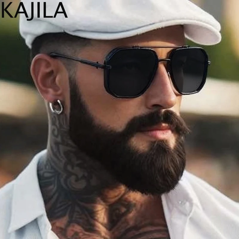 Oversized Square Steampunk Sunglasses Men 2025 Luxury Brand Classic Metal Double Beam Sunglass For Male Vintage Driving Shades