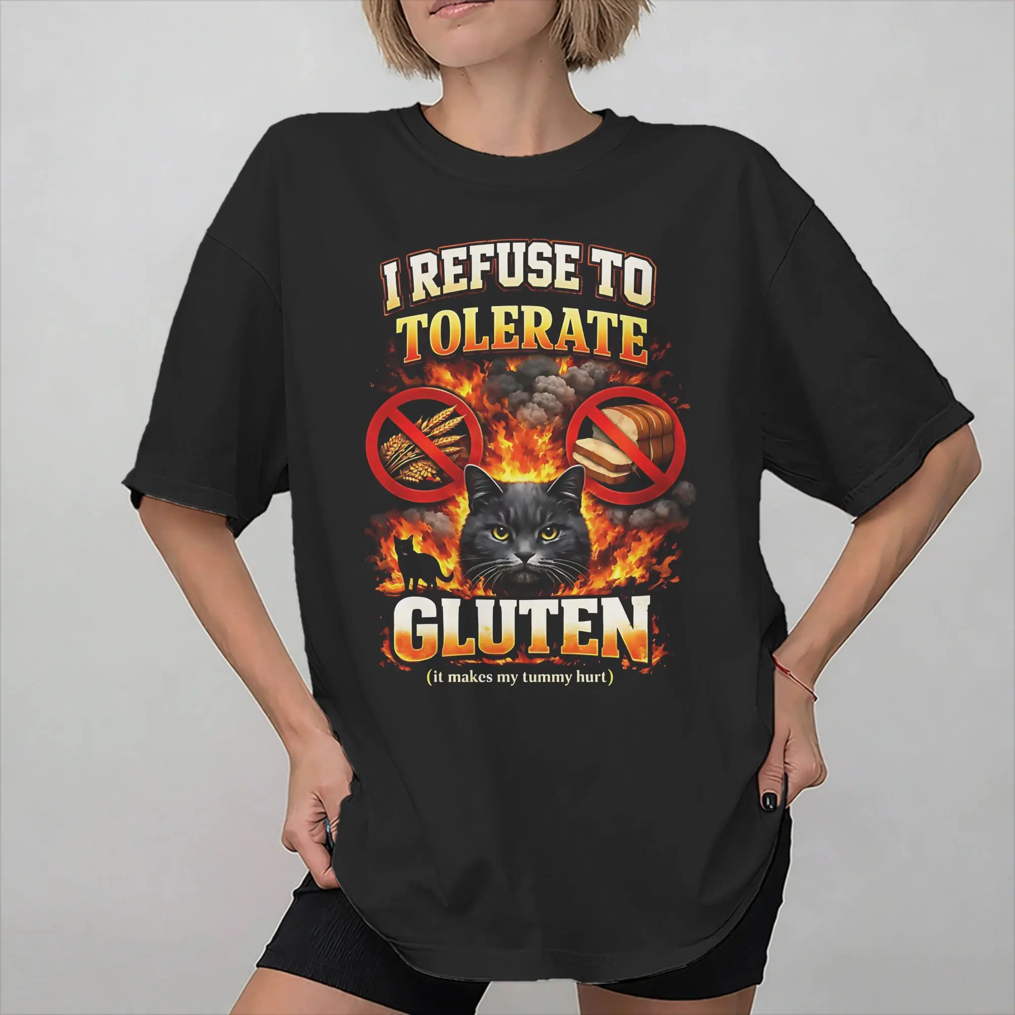 Men Women Graphic Printed I Refuse To Tolerate Gluten Funny Cats  Tee T Shirt Pure Cotton  T-shirts Clothing