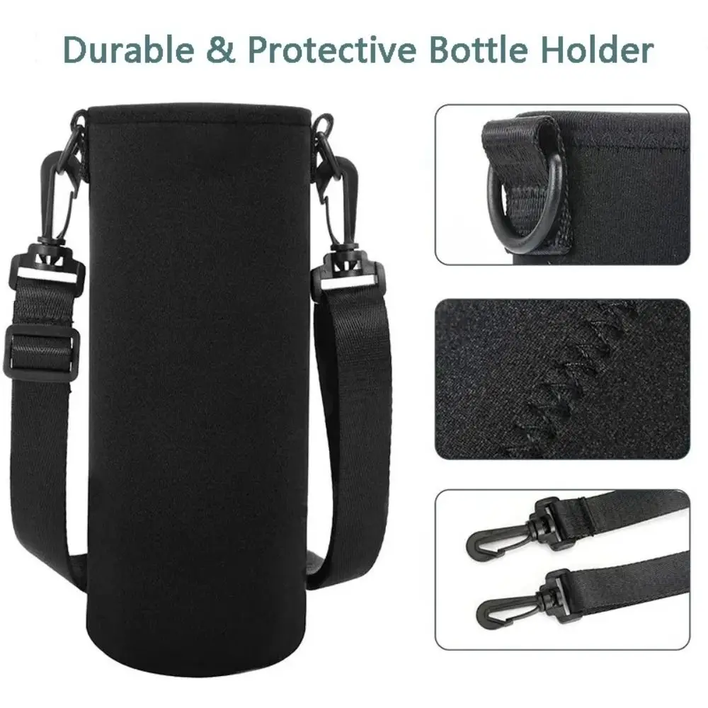 Portable 750ML/1000ML/1500ML Water Bottle Holder Adjustable Strap Neoprene Insulated Bottle Pouch Black Bottle Cup Pouch