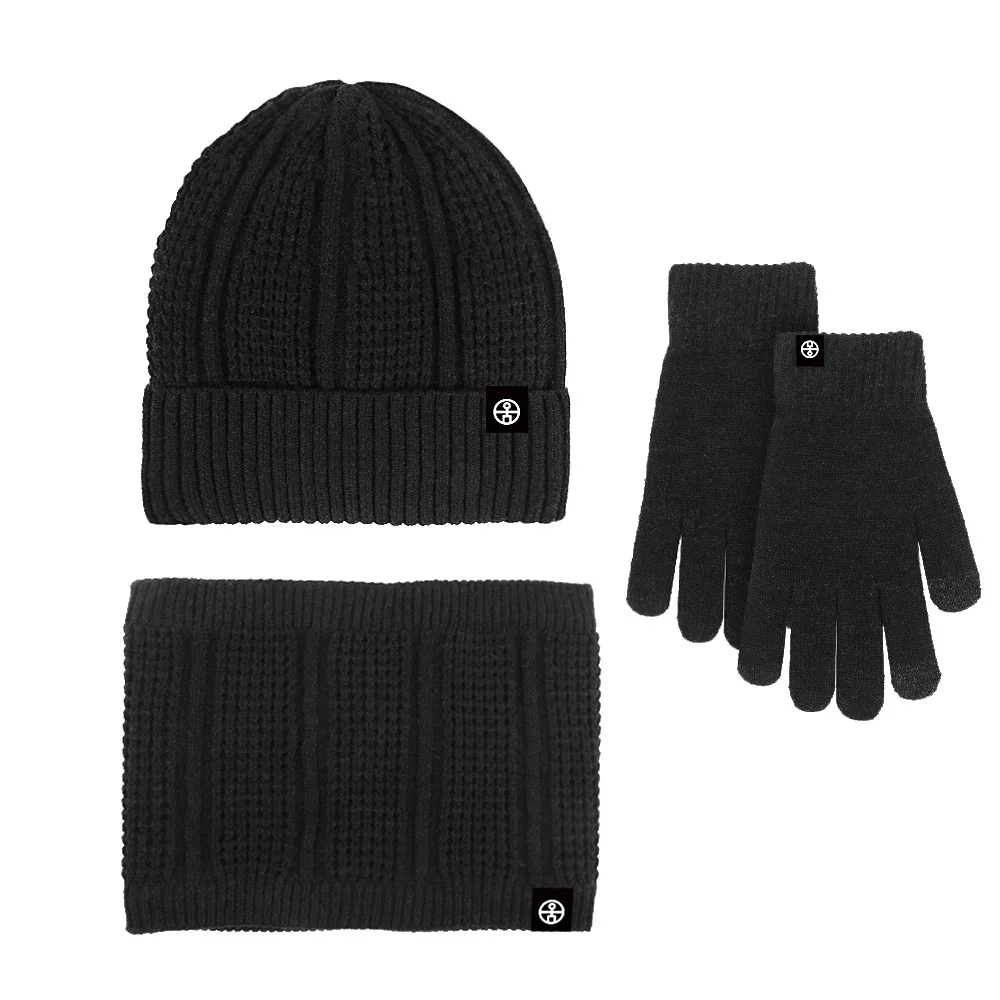 3pcs Winter Beanie Hat Gloves Snood Scarf Set Skull Caps Thickened Fleece Lined Neck Cashmere Scarves Cap Set For Men Women