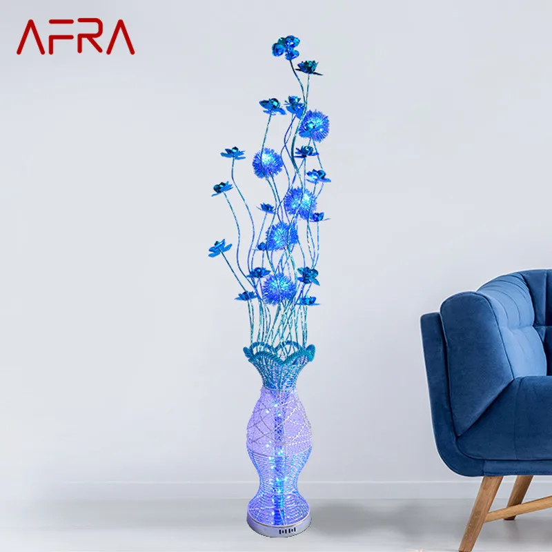 AFRA Nordic Blue Floor Lamp Modern Art Living Room Bedroom Aluminum Wire LED Romantic Countryside Flower Decorative Light