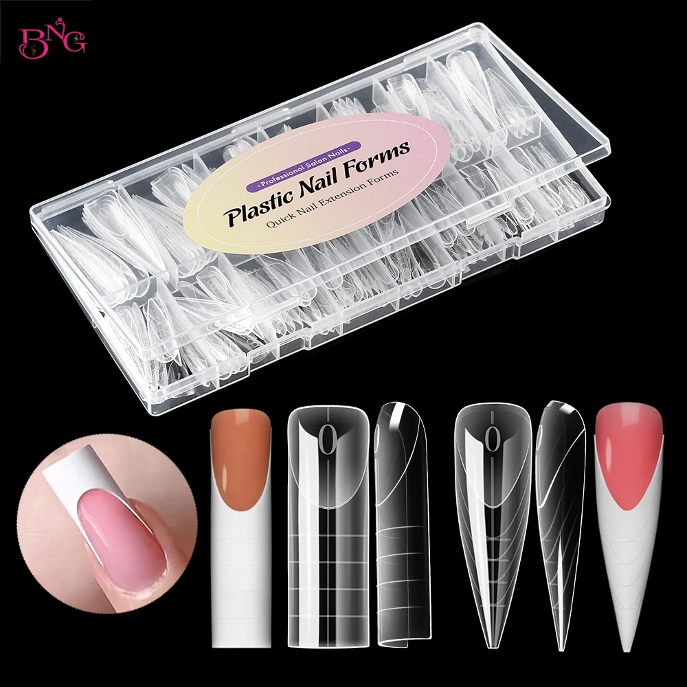 

BNG Almond French Dual Forms for Builder Гелевые акриловые формы для наращивания ногтей Квадратные многоразовые пластиковые формы для ногтей 15 размеров 150 шт.