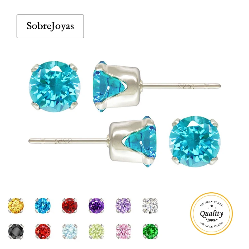 3A CZ Snap-in Post Earring 925 Sterling Silver Stud Earrings 6/5/4/3mm AAA CZ Solitaire Earrings Birthstone Silver Post Earrings