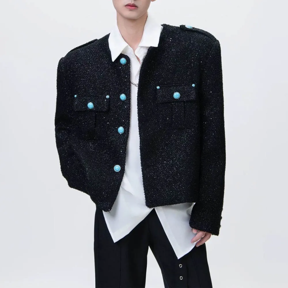 

Мужская осенняя куртка Y2k с блестками, сценическая куртка, уличная модная британская элегантная верхняя одежда с длинными рукавами, мужская одежда 2025