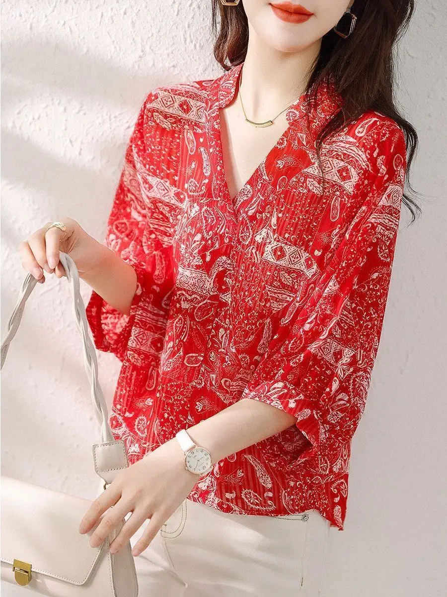 

Прохладный легкий шифоновый утюг с принтом V-Ne Midi Sve, новинка лета, этнический повседневный утягивающий женский деловой повседневный стиль