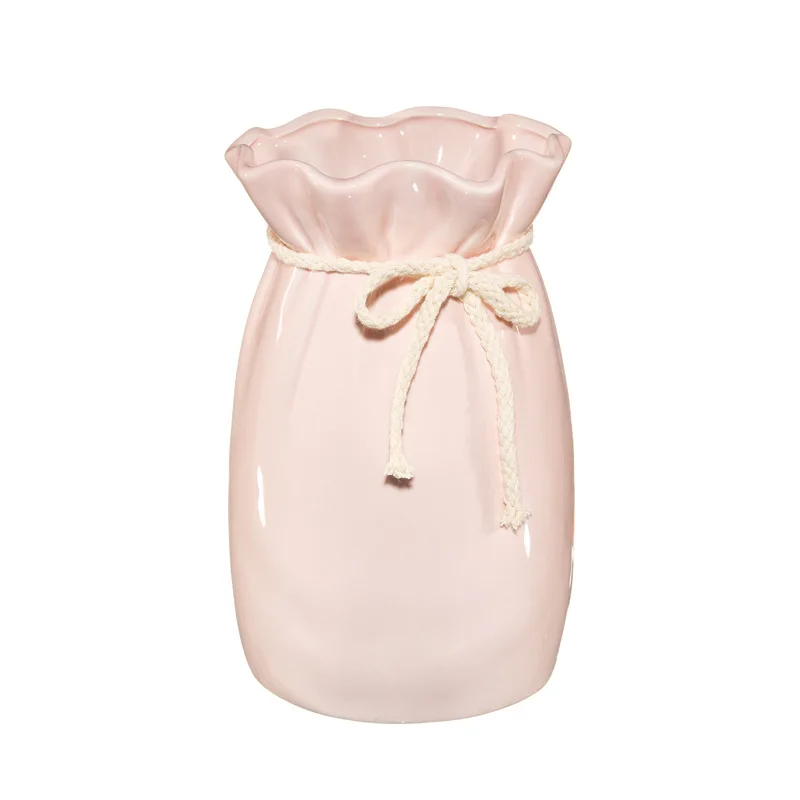 

Nordic creative lucky bag ceramic vase decoration dried flower pink desktop living room modern flower arrangement flower ware