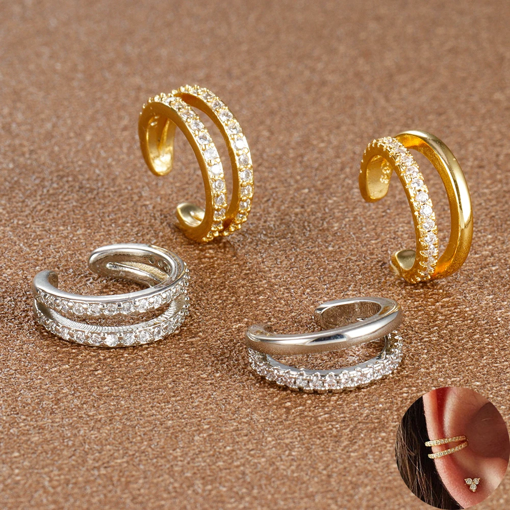 Fashion Simple Gold Color Crystal Clip Earrings for Women Girls Minimalist Metal Mirco Pave Rhinestone Fake Piercing Ear Jewelry