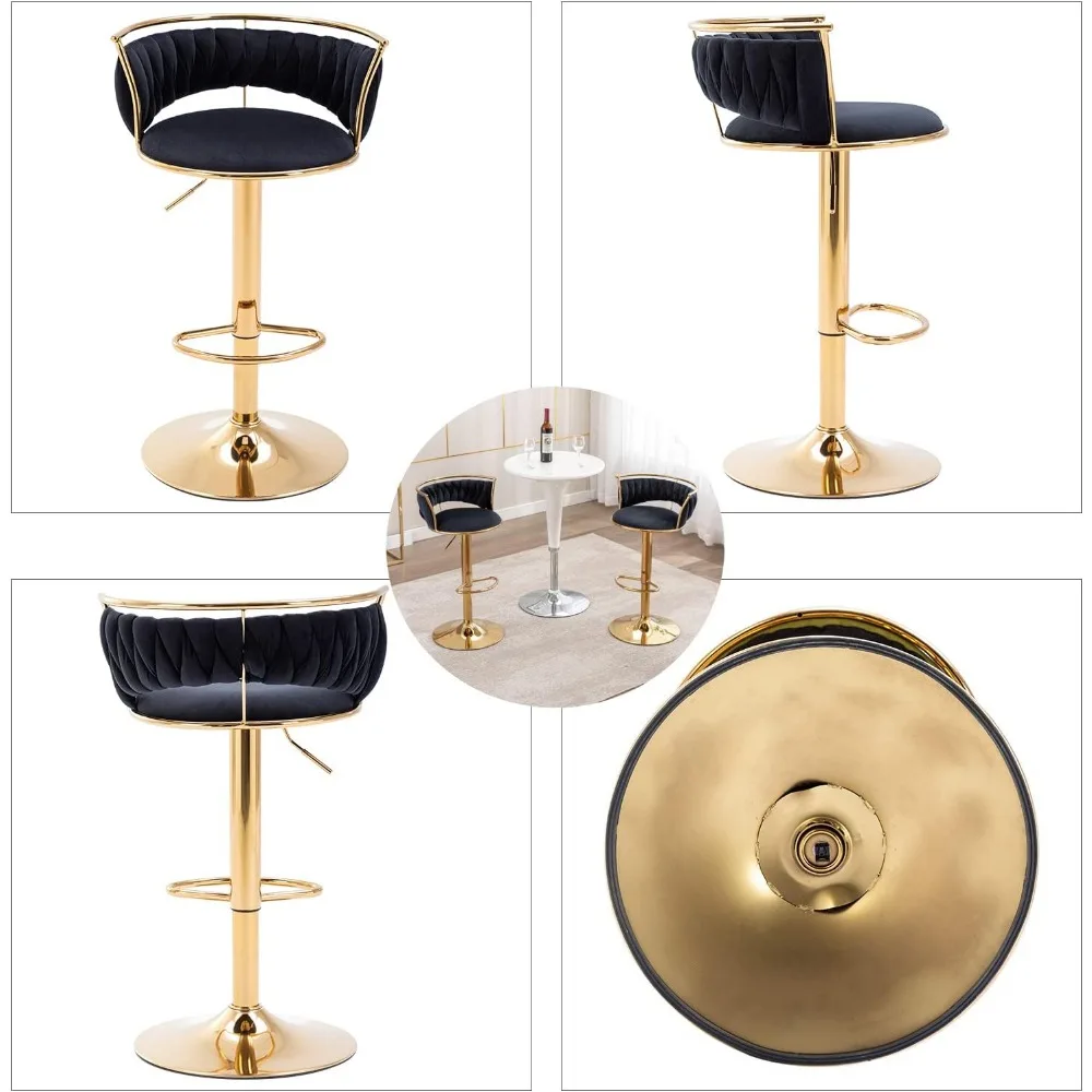 モダンな回転バースツール 3 個セット、ベルベットの高さ調節可能なバースツール ローバック キッチン アイランド カウンター ブラック バーチェア