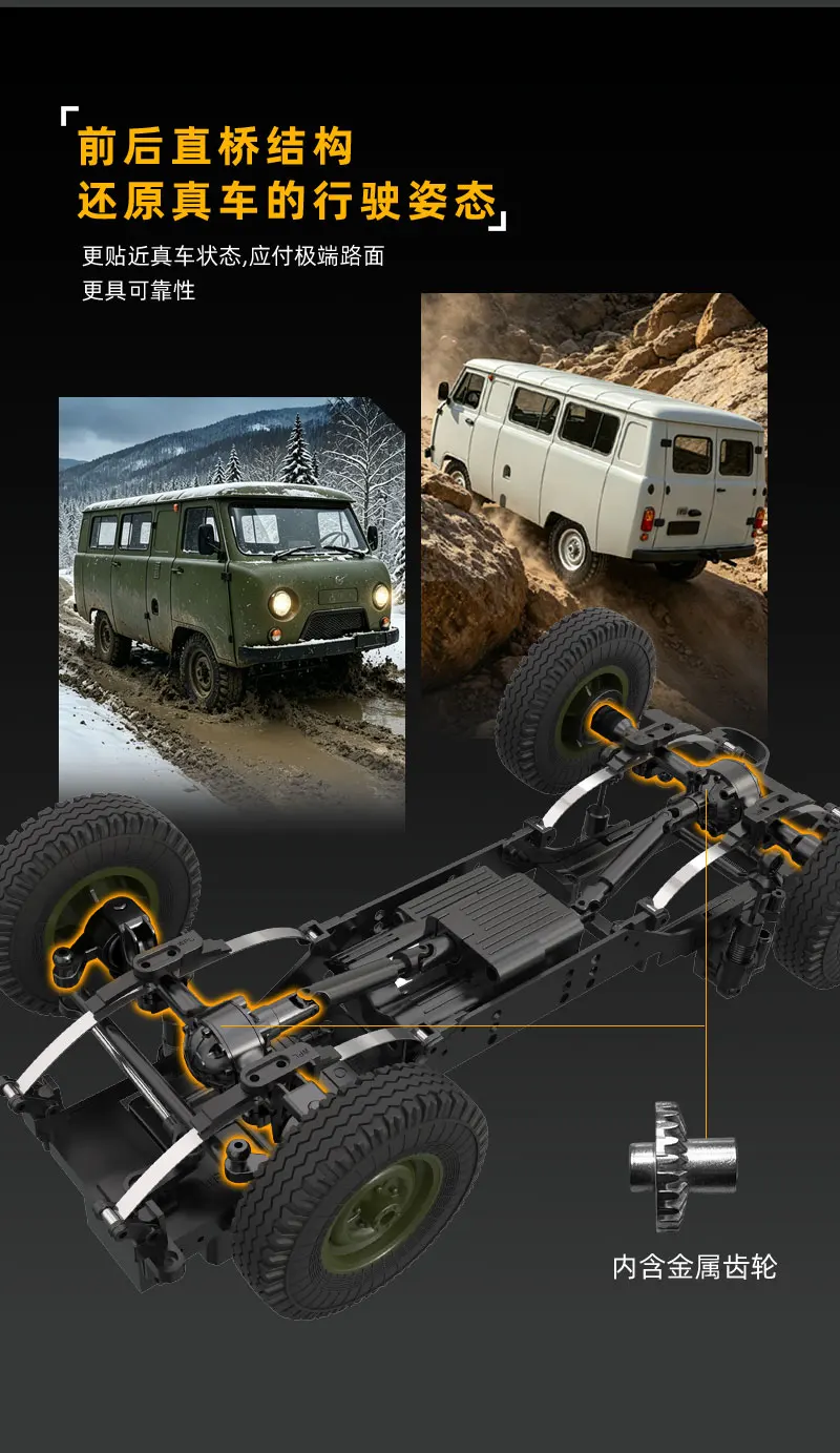 WPL YA3-452 Буханка UAZ-452 C-104 Remote Control Off Road Bread Van Small Leather Car 2.4G Full Scale 4WD Drive Truck Model Toy