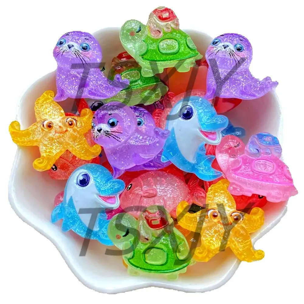 10 Piezas de Figuras de Resina con Brillantina de Dibujos Animados: Ballena, Tortuga, Delfín, Estrella de Mar, Adornos de Diamantes de Imitación para Scrapbooking, Manualidades y Decoración
