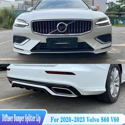Car Diffuser For Volvo S60 V60 2020-2023 Front Rear Bumper Diffuser Splitter Lip Spoiler ABS Plastic Black Body Kit Accessories