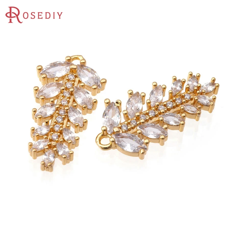 

2PCS 18K Gold Color Brass Zircon Tree Leaf Leaves Charms Pendants High Quality Diy Necklace Earrings Jewelry Making Accessories
