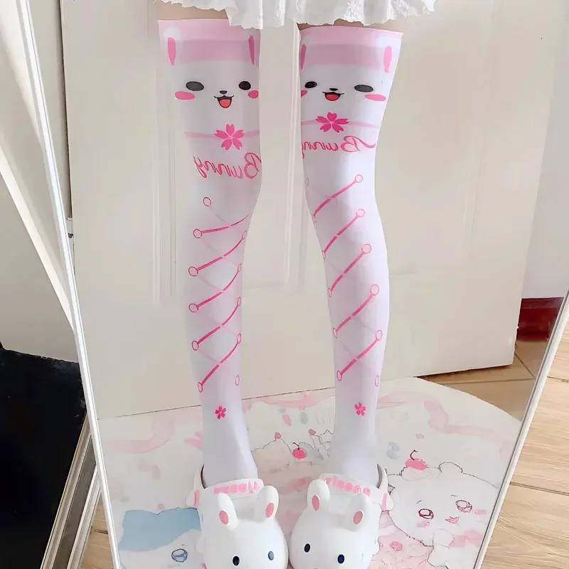 Anime Halloween Lolita Harajuku 3D stampato dolce Kawaii calze per gatti donne calze carine calze bianche strette alte sopra il ginocchio