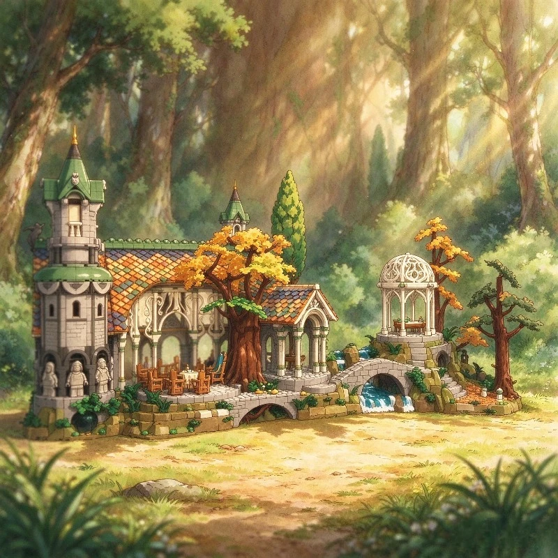 Ready Stock Sanctuary Building Bricks 6167 pcs Fantasy Elven Medieval Castle Model with Tree Waterfall Details Collectible