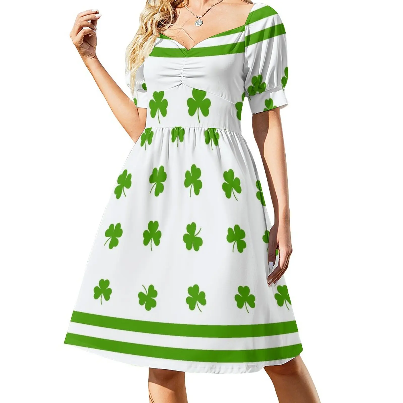 

Green shamrock and stripe Sleeveless Dress women clothes Cocktail of dresses dress for women 2023