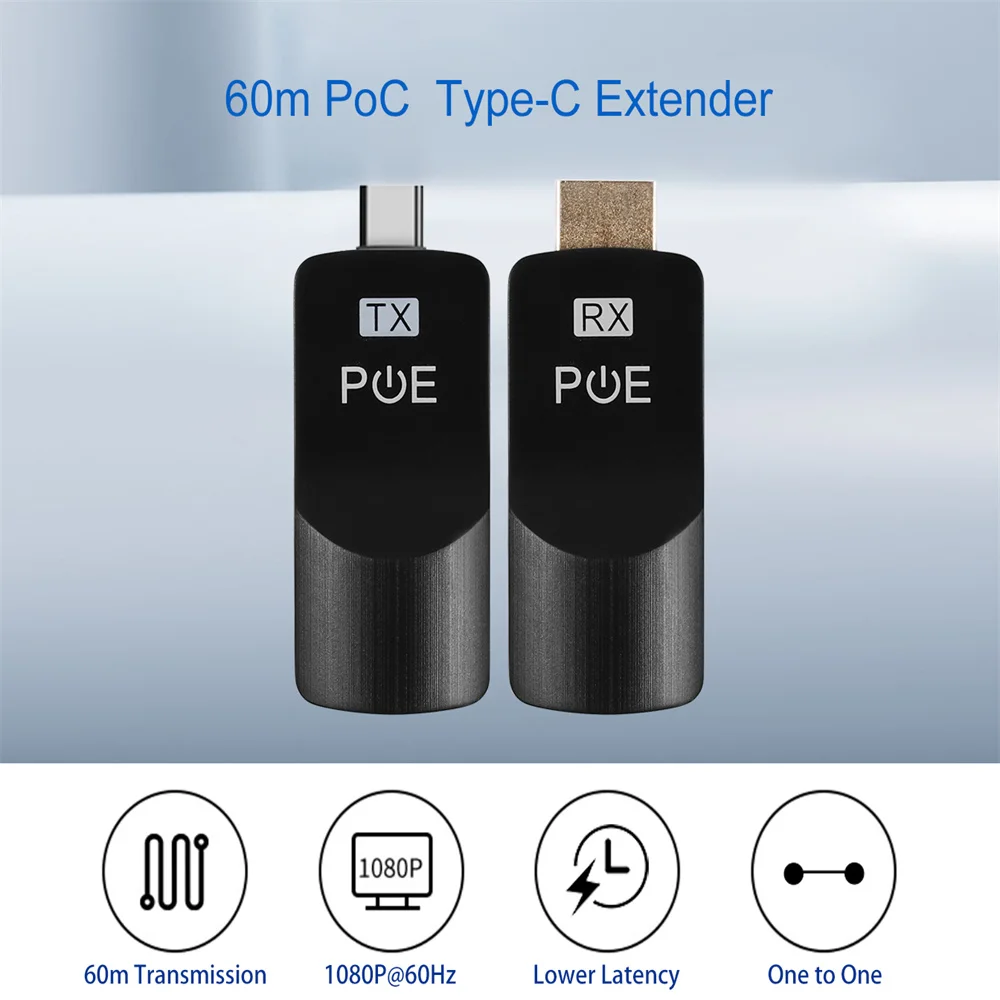 Type-C to HD conversion Extender kit，transmitter and HD receiver，supporting 1080P@60Hz Type-C video signal transmission at 60m