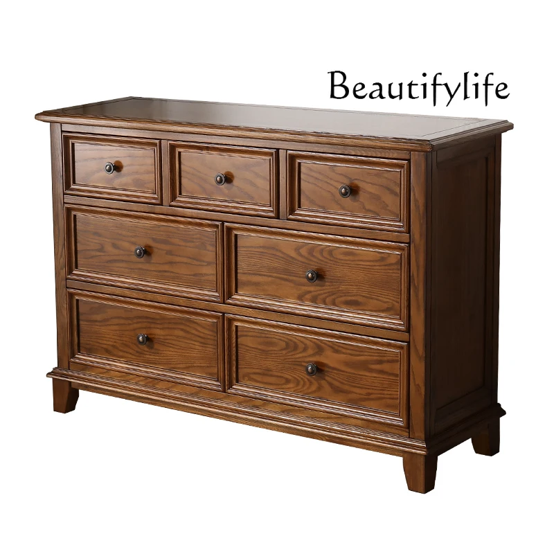 American Country Ash Wood Solid Wood Sideboard European Retro Bedroom and Household Locker