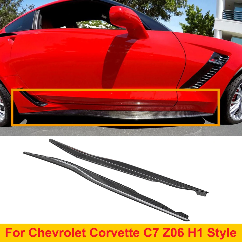 For Chevrolet Corvette C7 Z06 Carbon Fiber Side Skirts Apron Extension Lip Spoiler Splitters Car Styling