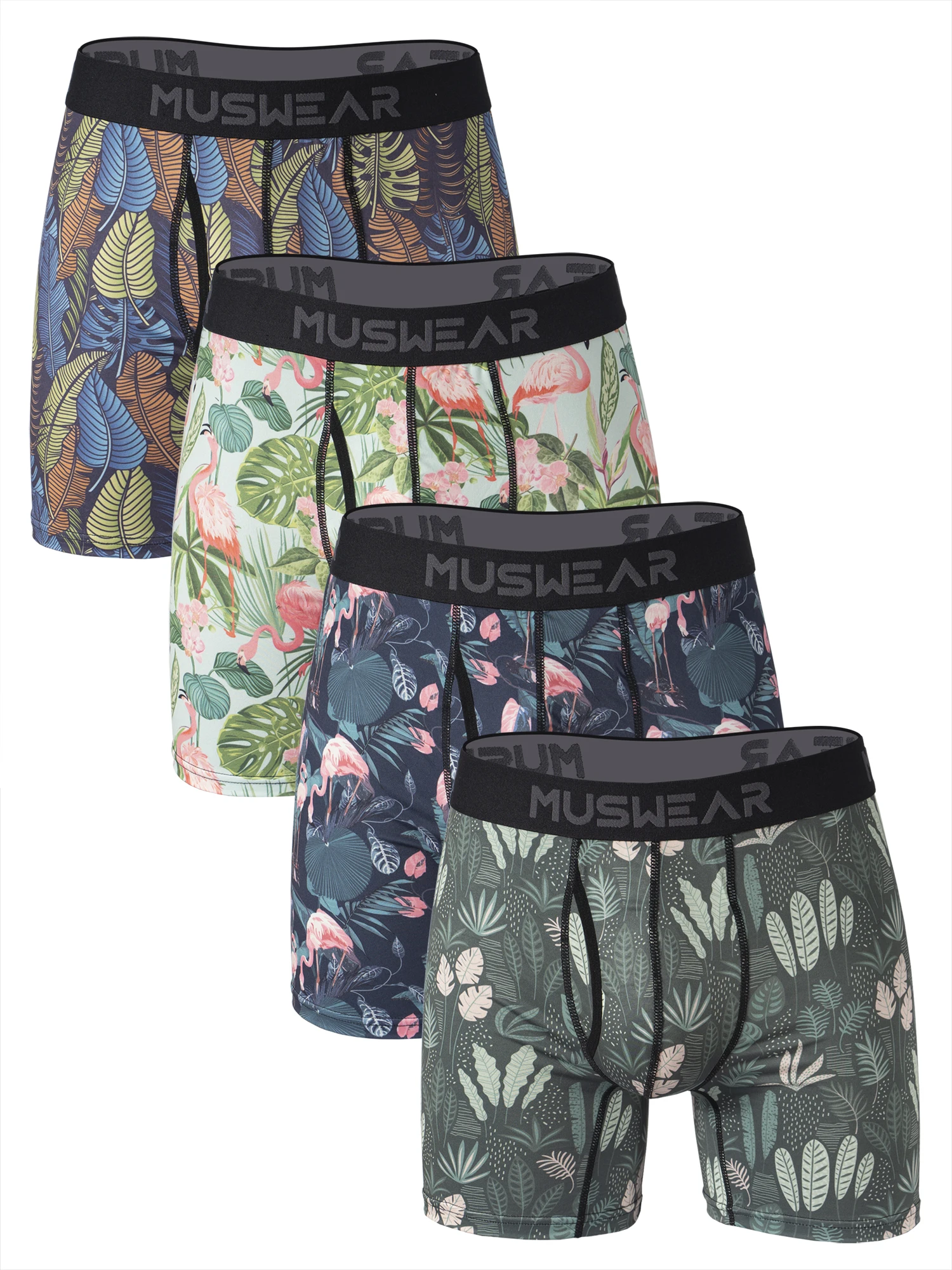 MUSWEAR 4pcs Men's Boxer Briefs Side Opening Double-Sided Brushed High Elasticity Quick-Drying  All-over Print  Wide Waistband