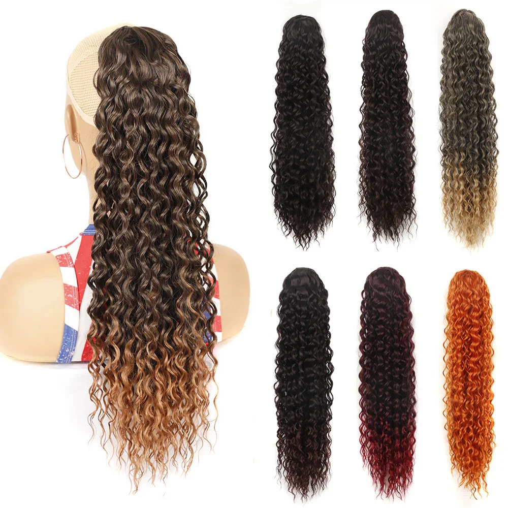 

Накладной хвост Jeedou Afro Curly Deep Wave, 16-30 дюймов, на шнурке, черный омбре, синтетический, для повседневного использования