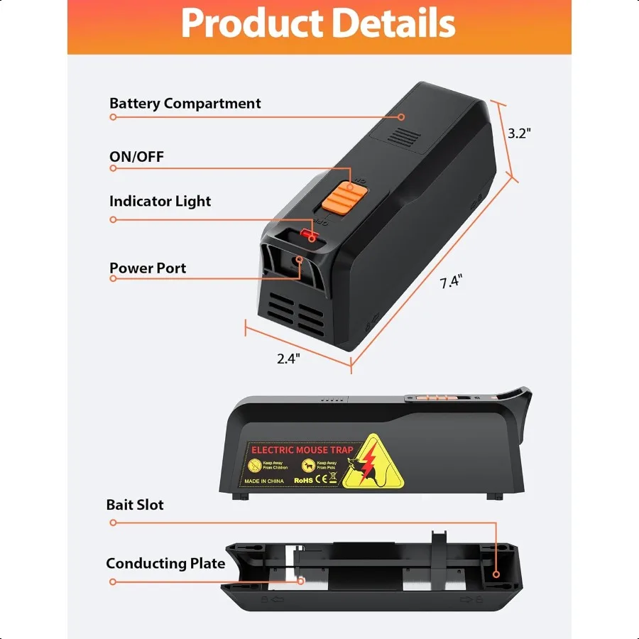 2 Pack Electric Mouse Traps Indoor for Home with Powerful Voltage Effective Electronic Mouse Trap Zapper NoTouch Disposal Reusa