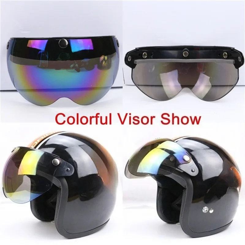 Retro 3-Snap Motorcycle Helmet Face Mask, UV Block High-definition Multi-color Lens