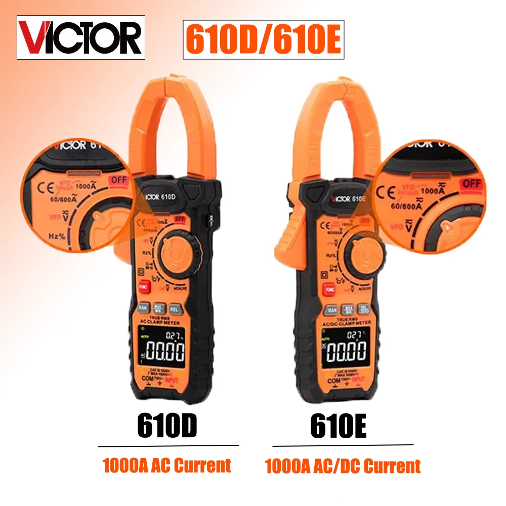 

VICTOR 610D 6000 отсчетов ЖК-дисплей 1000 В 1000 А True RMS AC DC клещи с NCV Live VFD Вольт-токовым цифровым мультиметром
