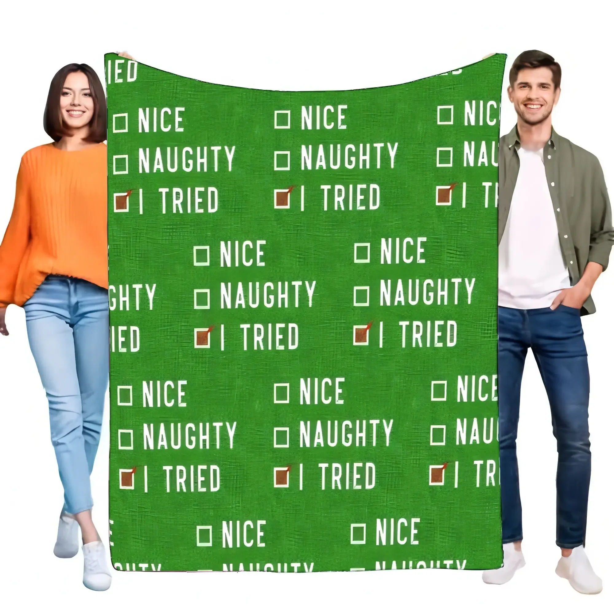Funny Christmas Nice Naughty I Tried Blanket Soft Cozy Fleece Throw for Sofa Bed Holiday Santa List Gift Decor