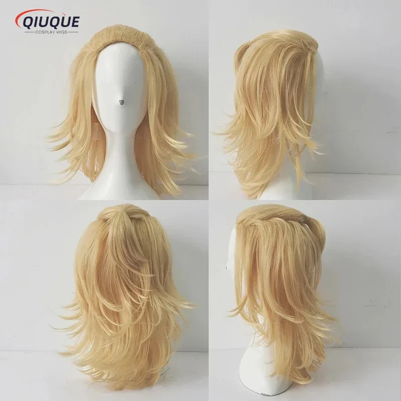 LQHigh Qualiy أنيمي سانو مانجيرو الباروكات ميكي شقراء قصيرة مقاومة للحرارة الشعر الاصطناعية شعر مستعار تأثيري + غطاء شعر مستعار