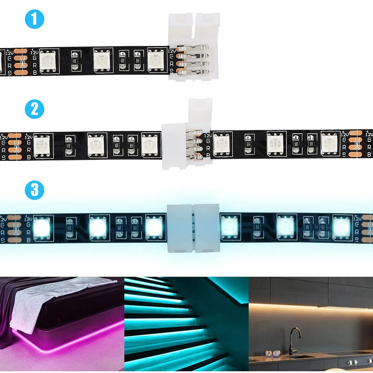 ABAG 50 حزم 4-Pin RGB LED شرائط مصباح موصلات 8 مللي متر Gapless لحام محول محطة تمديد لشريط SMD 3528 LED