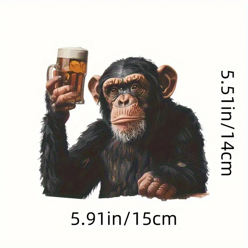 Funny Gorilla with Beer Mug Vinyl Car Sticker, Self-Adhesive Decal for Truck, Laptop, Helmet, Fridge, Scratch-Free Removable