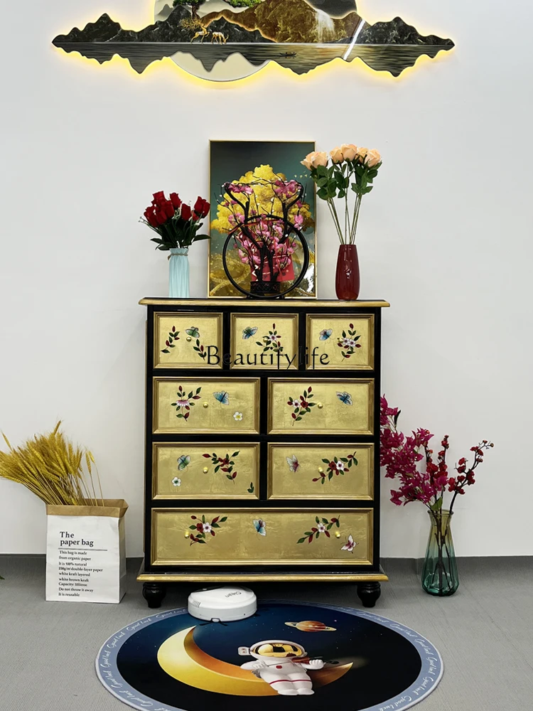 

Chinese Style Gold Foil Painted Drawer Chest of Drawers Solid Wood American Hallway Storage Storage Curio Cabinet